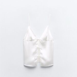 Zara White Satin Lace-Up Top